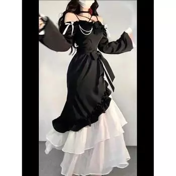 2024 Весна, модное вечернее платье во французском стиле, женское новое дизайнерское нерегулярное элегантное платье миди с бантом, цельное платье в корейском стиле, 2024 г. S чёрный