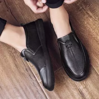 2024 Весна, мужская повседневная кожаная обувь, новая модная мужская кожаная обувь, трендовая мужская обувь 38 чёрный