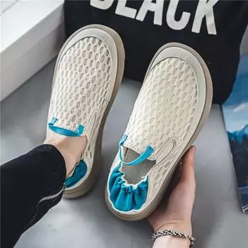 2024 Весна Новая сетчатая дышащая ленивая полускользящая обувь для ног с двойной ногой и толстой подошвой, модная универсальная повседневная спортивная обувь 39 чёрный