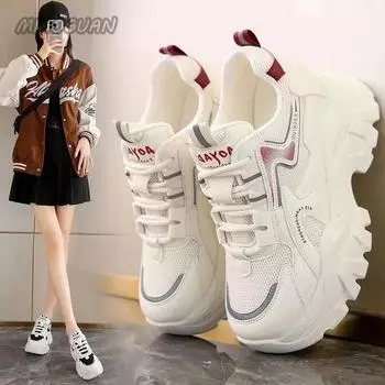2024 Весна Новая женская обувь Все Математика Платформа Кроссовки Увеличение роста 8 см Толстая подошва Повседневная обувь Спортивная обувь Сетка Теннис 35 бежевый