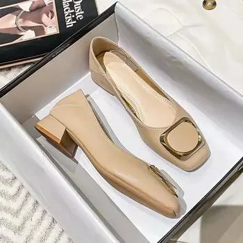 2024 Весна Новые кожаные туфли для бабушек Женские толстые туфли Book Wind Fairy Wind Gentle Heel Single Shoes Большие размеры Женская обувь 33 чёрный