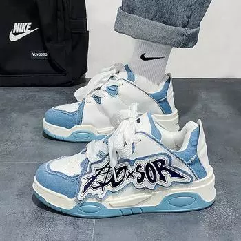 2024 Весна Новые мужские кроссовки Модные повседневные кроссовки на шнуровке на платформе из вулканизированной стали Спортивные кроссовки для студентов Zapatillas Hombre 39 синий