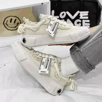 2024 Весна Новые низкие парусиновые туфли мужские унисекс кроссовки на плоской подошве вулканизированные туфли для бега на открытом воздухе мужские кроссовки на толстой подошве 39 бежевый