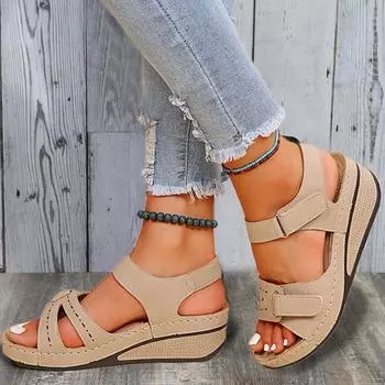 2024 Весна Новые Производители Сандалии Женские Летние Новые Клинья Пляжные Женские 35 бежевый
