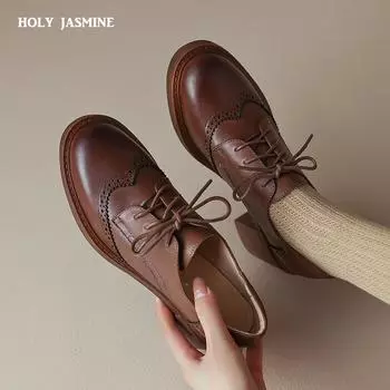 2024 Весна Новые Туфли на платформе Женские Натуральная Коровья Кожа Круглые Перекрестные Застежки Толстая Подошва Женская Повседневная Обувь Туфли Ручной Работы 34 чёрный