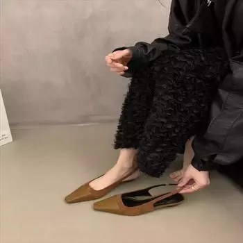 2024 Весна Новые женские сандалии Модные женские туфли на плоской подошве без застежки Женские туфли с открытой пяткой на низком каблуке для улицы Мюли Туфли-лодочки 35 чёрный