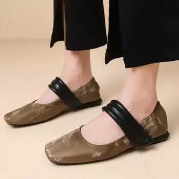 2024 Весна Новые женские туфли-лодочки Модные туфли Мэри Джейн на плоской подошве с квадратным носком Элегантные женские туфли на низком каблуке 35 хаки