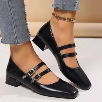 2024 Весна Новые женские туфли на плоской подошве Модные туфли Мэри Джейн с квадратным носком Легкие одинарные туфли Повседневные балетки на плоской подошве 35 красный