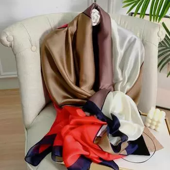 2024 Весна Новый Шелковый Шарф Женский Открытый Роскошный Мягкий Шарф Шаль Пляжный Длинный Солнцезащитный Искусственный Шелковый Атласный Шарф Дама 180*90 см 180X90cm
