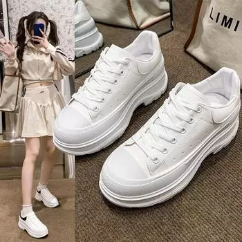 2024 Весна Новый Тип Matsuke Толстая Подошва Внутренняя Поднятая Универсальная Повседневная Обувь для Бордбординга Низкий Верх Папины Туфли 35 чёрный