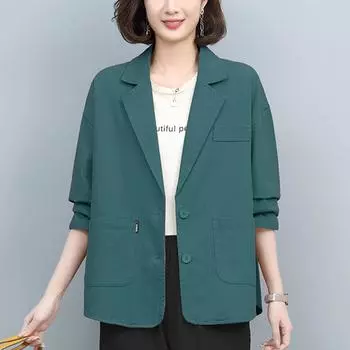 2024 Весна/Осень Блейзер свободного кроя с короткими рукавами для женщин среднего возраста - Корейский стиль, Модный, Молодящий XL (125-135 jin) синий
