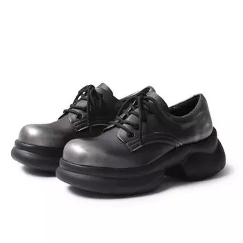 2024 Весна Осень Брендовые Кожаные Мокасины Слипоны Женские Туфли Круглый Носок Толстая Подошва Повседневный Панк Женский Наряд Плоские Туфли 35 серебряный