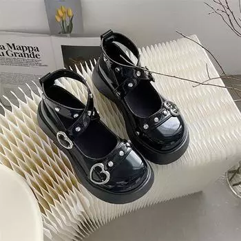 2024 Весна Осень Лидеры Распродажи Ретро Маленькие Кожаные Туфли Женская Мода Туфли Le Fu Туфли Мэри Джейн На Толстой Подошве Туфли для Женщин 35 чёрный