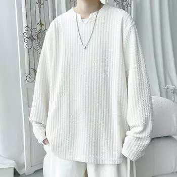 2024 Весна Осень Мужские Футболки С Длинным Рукавом Мужские Повседневные Свободные Футболки Мужские Круглые Вырезы Футболки Мужские Топы 5XL серый