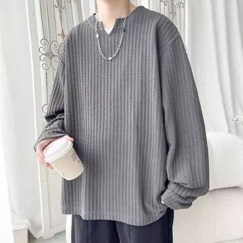 2024 Весна Осень Мужские Футболки С Длинным Рукавом Мужские Повседневные Свободные Футболки Мужские Круглые Вырезы Футболки Мужские Топы M бежевый