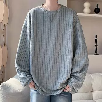 2024 Весна Осень Мужские Повседневные Футболки С Длинным Рукавом Мужские Свободные Круглые Шеи Полосатые Футболки Мужские Однотонные Цветные Топы Футболки M хаки