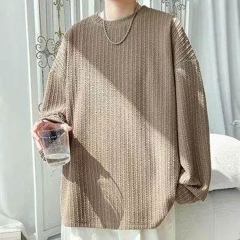 2024 Весна Осень Мужские Повседневные Футболки С Длинным Рукавом Мужские Свободные Футболки С Круглым Вырезом Мужская Мода Harajuku Корейская Уличная Одежда Топы Футболки 4XL серый