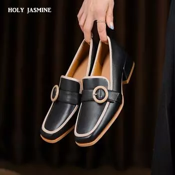 2024 Весна/Осень Новое поступление Женская обувь из натуральной кожи Одиночные туфли Разноцветные модные повседневные туфли Женские каблуки для женщин 4 чёрный