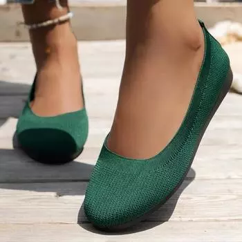 2024 Весна Осень Повседневная Обувь Для Женщин Слипоны Туфли-лодочки Трикотажные Одинарные Плоские Туфли Дышащие Круглые Носки Женские Тканевые Лоферы 36 небесно-голубой