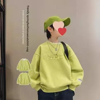 2024 Весна/Осень Пуловер для мальчика: Корейский стиль, модный, универсальный однотонный топ с буквами 140 cm белый