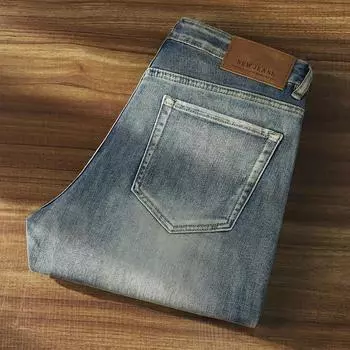 2024 Весна/Осень Ретро Джинсы Мужские Прямые Трубчатые Свободные Эластичные Повседневные Брюки Осень/Зима 28