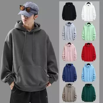 2024 Весна/Осень Унисекс Пуловер с капюшоном: Трендовая толстовка из чистого хлопка XXL хаки