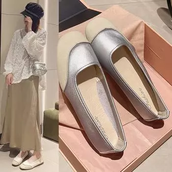 2024 Весна Осень Винтаж Плоские Кожаные Туфли Мэри Джейн Женские Туфли Дизайнерские Новые Мягкие Туфли Круглые Туфли Лолита 35 бежевый