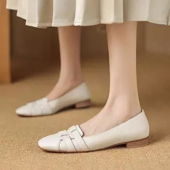 2024 Весна Осень Женская Обувь Закругленный Носок Низкий Каблук Нежные Элегантные Комфорт Темперамент Рабочие Туфли-лодочки Обувь для Женщин 35 бежевый