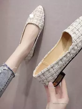 2024 Весна/Осень Женские Туфли Fairy Slip-On с заостренным носком и низким каблуком 36 Standard code покинуть белый