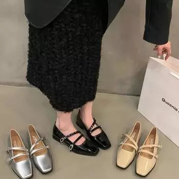 2024 Весна Осень Женские Туфли На Плоской Подошве Модные Неглубокие Пряжки Женские Туфли Мягкие Кожаные Женские Туфли Мэри Джейн Черные Мокасины 35 чёрный