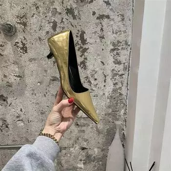 2024 Весна остроносые женские туфли на высоком каблуке Женская мода неглубокие туфли без застежек Женские элегантные туфли-лодочки Paryt Dress 37 серебряный