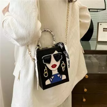 2024 Весна Простая Модная Сумка Для Обеда Персонализированная Нишевая Сумка Для Мобильного Телефона Ретро Цепочка Сумка Для Мобильного Телефона Простая Сумка Через Плечо чёрный