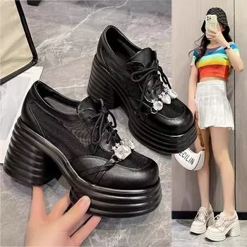 2024 Весна Толстая Подошва Lefu Обувь Женская Обувь Модные Одиночные Туфли Matsuke Обувь Сетчатая Поверхность Воздухопроницаемая 35 бежевый