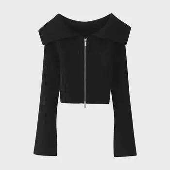 2024 Весна Женская уличная мода жакет с лацканами на молнии в рубчик Medium