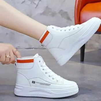 2024 Весна Женские Кроссовки на Платформе Высокие Кроссовки 2024 Дышащая Белая Спортивная Обувь PU Кожа Теннис для Женщин Баскетбол Femme Compenses 35 белый