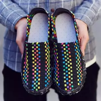 2024 Весна Женские Туфли На Плоской Подошве Модные Эластичные Повседневные Туфли Мужские Мокасины Летние Дышащие Кроссовки Слипоны Прогулочные Туфли 35 сапфировый