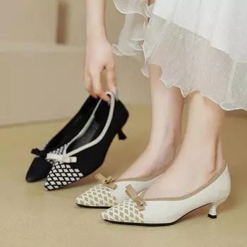 2024 Весна Женские Туфли На Высоком Каблуке Милые Туфли Для Вечеринки Бабочки Узелки Милые Туфли С Заостренным Носком Классические Туфли Для Выпускного Вечера 34(Foot22cm)