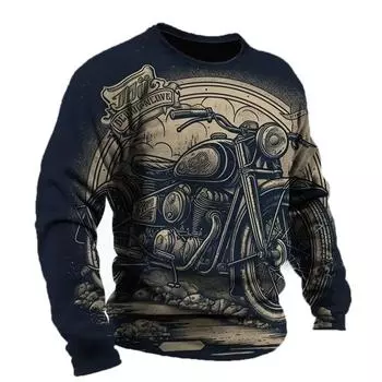 2024 Винтажная мужская футболка с рисунком мотоцикла Футболки с длинным рукавом с 3D-принтом Одежда Графическая уличная одежда больших размеров Мужская одежда S