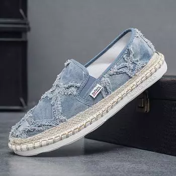 2024 Винтажная мужская повседневная обувь Летняя дизайнерская мужская парусиновая обувь Дышащие мокасины без застежек Мужская обувь на плоской подошве для вождения 39