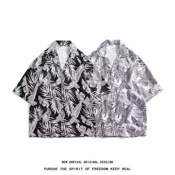 2024 Винтажная мужская рубашка, летняя повседневная студенческая свободная нишевая мужская рубашка для верхней одежды M чёрный