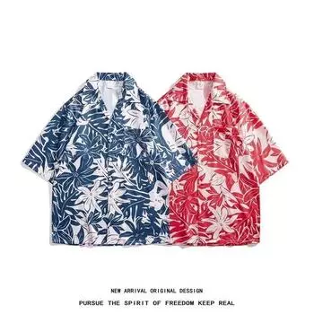 2024 Винтажная мужская рубашка, летняя повседневная студенческая свободная нишевая мужская рубашка для верхней одежды M синий