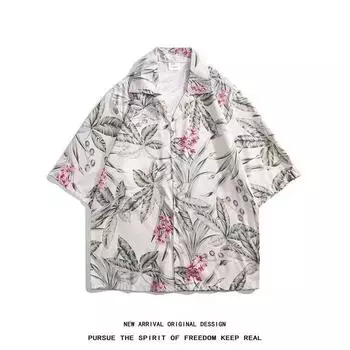 2024 Винтажная мужская рубашка, летняя повседневная студенческая свободная нишевая мужская рубашка для верхней одежды M белый