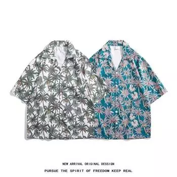 2024 Винтажная мужская рубашка, летняя повседневная студенческая свободная нишевая мужская рубашка для верхней одежды M синий