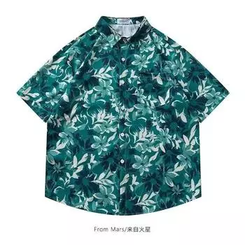 2024 Винтажная рубашка Мужская летняя повседневная свободная нишевая дизайнерская забавная мужская верхняя одежда M зелёный