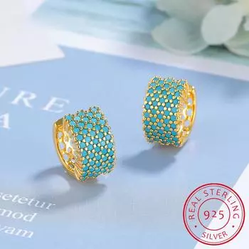 2024 Винтажные бирюзовые элегантные серьги из настоящего серебра 925 пробы, роскошные серьги-кольца с подвесками для женщин, свадебные украшения RHE858 золотой