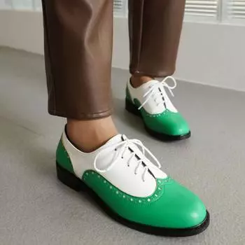 2024 Винтажные Оксфордские Туфли Женские Круглые Носки Повседневные Лоферы На Низком Массивном Каблуке Натуральная Кожа Женские Шнуровка Плоские Туфли Zapatillas Mujer 34 чёрный