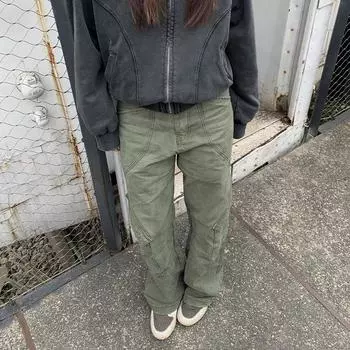 «2024 Винтажный американский ретро-комбинезон прямого покроя с плиссированными карманами» 2XL армия зеленый