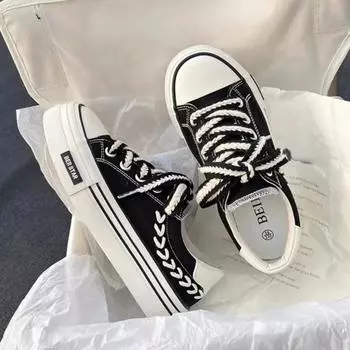 2024 Vulcanized Shoes Women Canvas Skate Shoes Casual Flats Sneakers Female Fashion Comfort Slip-on Sneakers platform sneakers 35 чёрный