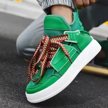 2024 Vulcanized Sneakers Men Green Casual Shoes For Men New Flat Street Style Walking White Sneakers Men Comfy Shoes Male Spring 39 чёрный