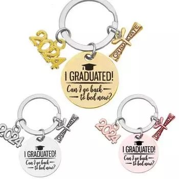 2024 Выпускной брелок для школьников, студентов, выпускников, подарок, подвеска с буквенной гравировкой, брелок из нержавеющей стали 30mm розового золота